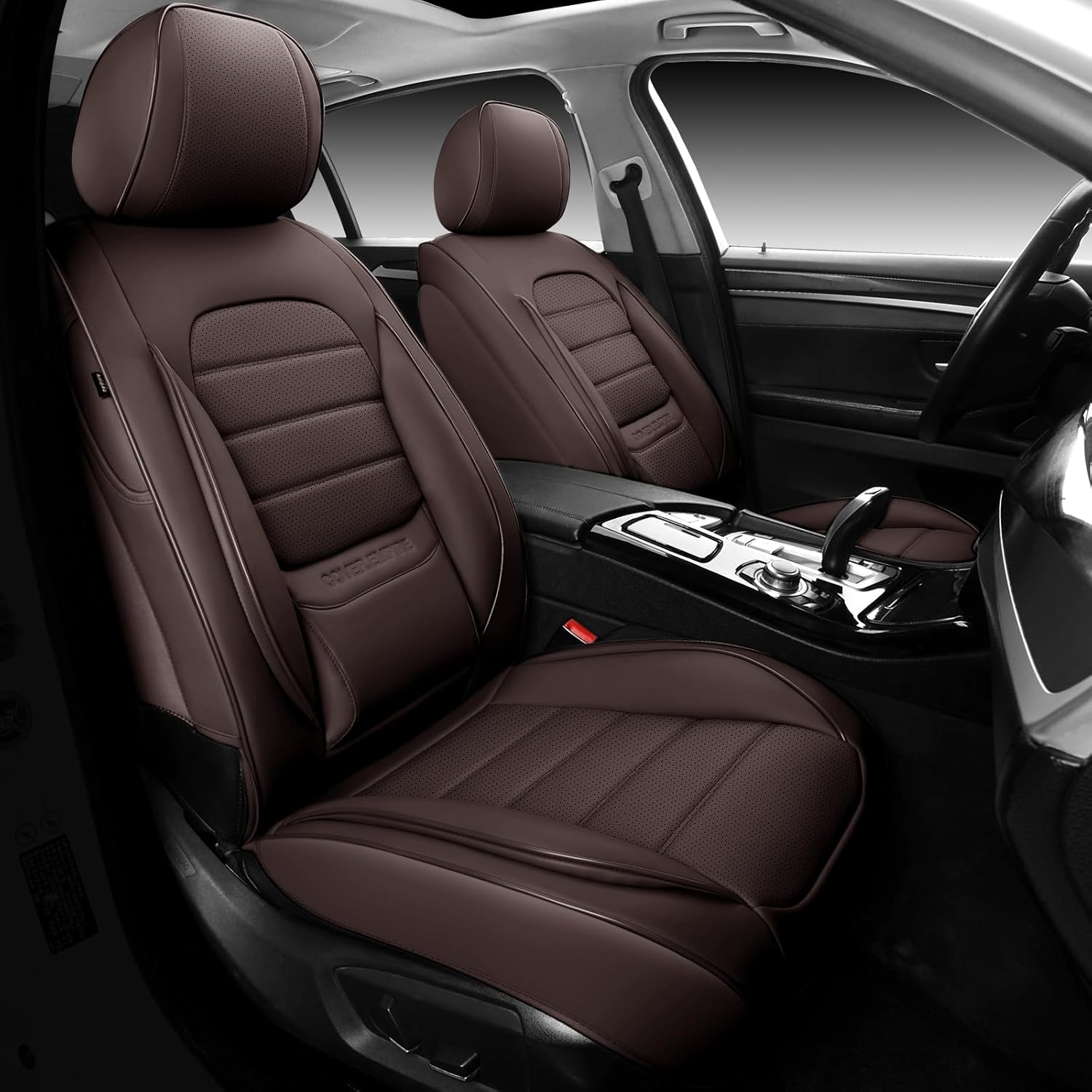 Car Seat Covers Front Seats, 2Pcs Universal Faux Leather Front Seat Covers for Cars, Waterproof Automotive Seat Covers Breathable Seat Cover for Most Sedans, Trucks, SUV (Brown) FrontPair Brown1