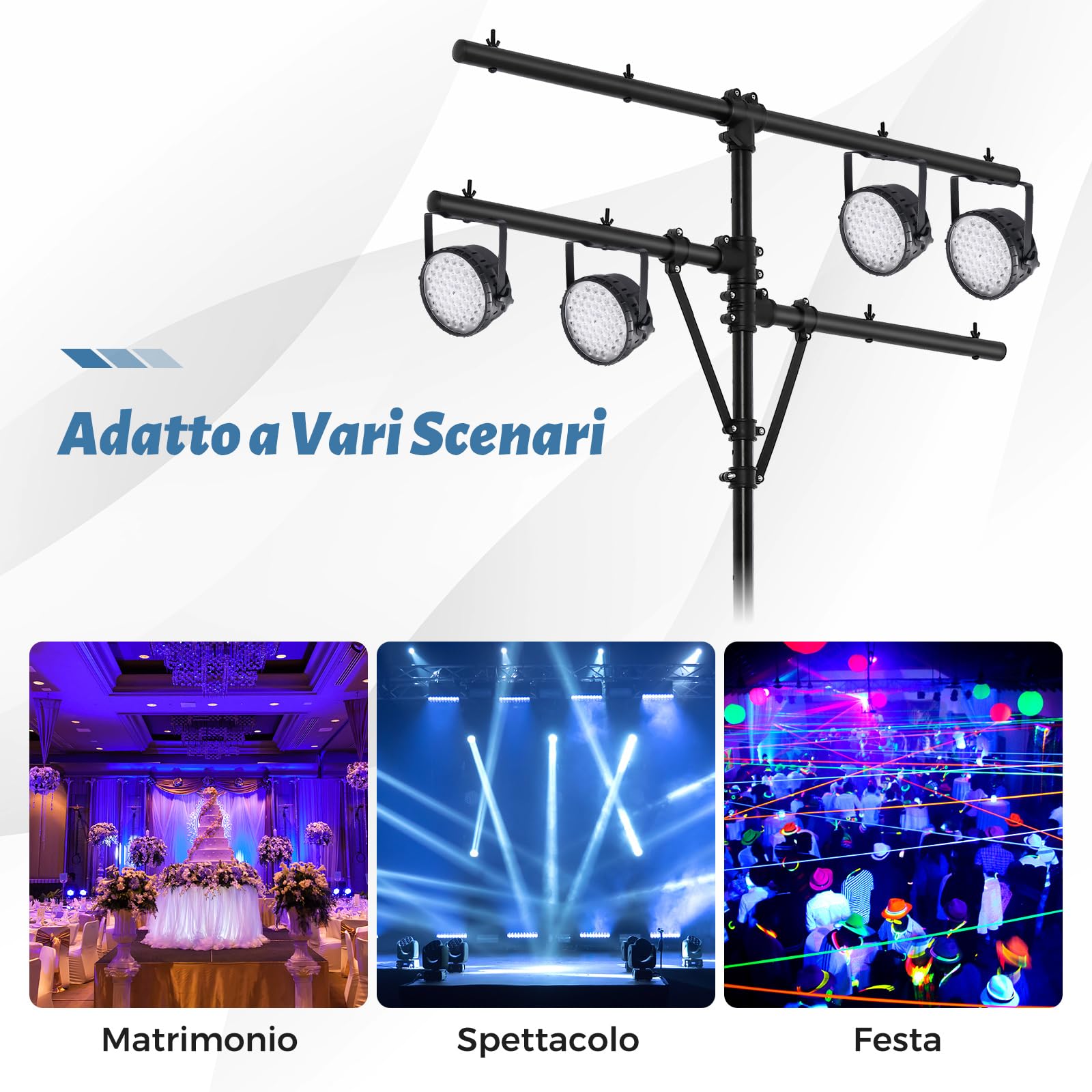 COSTWAY Supporto Luci Mobile DJ Audio, Supporto Luci LED con Bracci, Altezza Regolabile, Treppiede Portatile per Presentazioni sul Palco, Concerti, Teatri, Matrimoni e Feste, 186-351 cm