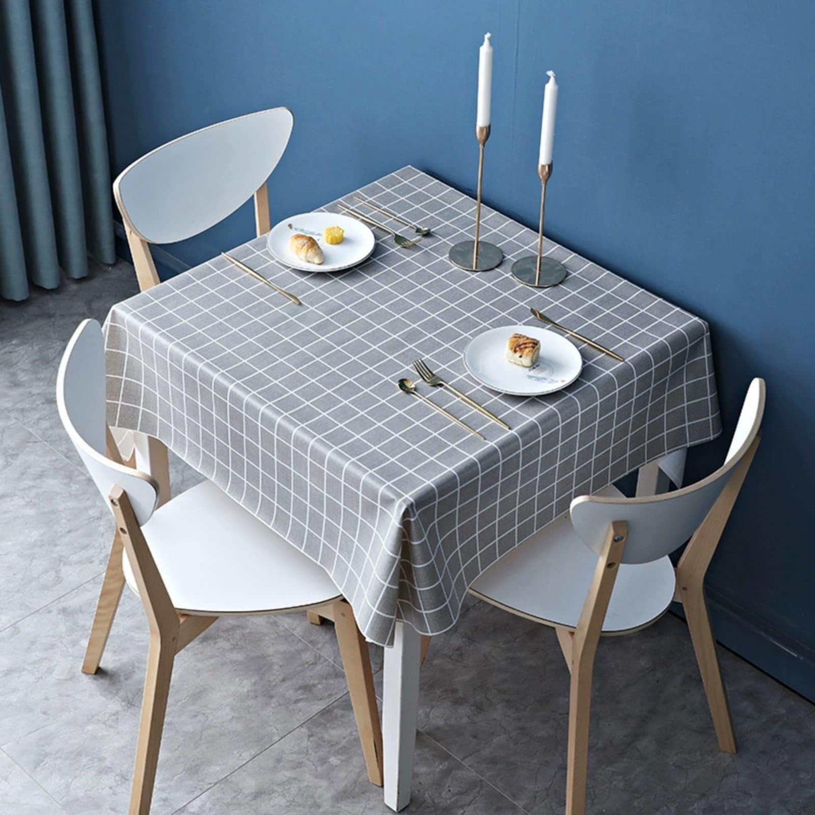 FANSU Wipe Clean Oilcloth Tablecloth Square Rectangular, Plaid Style Waterproof Oil Proof Garden Tablecloth PVC Plastic Table Cloth for Party Birthday Kitchen Dining Picnic (Gray,80x120cm)