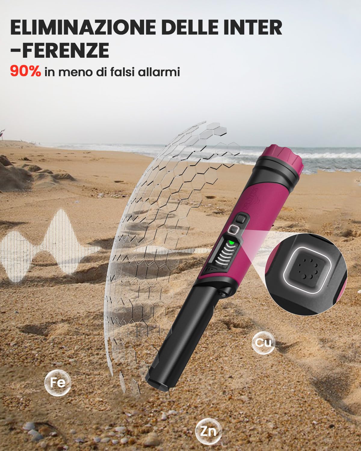 DR.ÖTEK Pinpointer Metal Detector, Portatile Pointer Palmare, Impermeabile IP68, LCD Display, Innovativa Funzione di Cancellazione delle Interferenze, Maggiore Sensibilità, 3 Modalità di Allarme