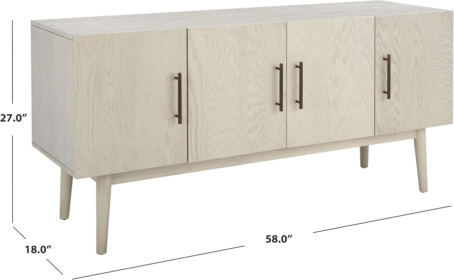 SAFAVIEH Couture Collection Doderick Mid-Century White Washed 4-Door Entertainment Media Standd (Fits up to a 65" Flatscreen TV)
