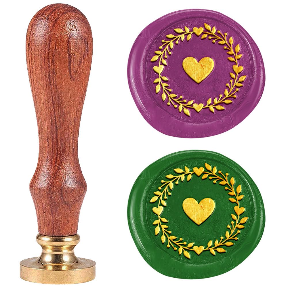 DELORIGIN Valentine's Day FLower Hearts Wax Seal Stamp Vintage Love Sealing Stamps 1" Removable Brass Head Seal Stamp with Wooden Handle for Greeting Card Wedding Envelopes Invitations Wine Wrapping