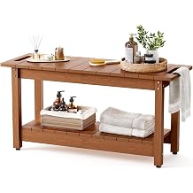 Stoog 35.5" Large Shower Bench with Storage Shelf & Handles Waterproof Bath Seat, Adjustable Non-Slip Stool for Inside Shower, Shower Chair for Elderly & Heavy Duty Use, Brown