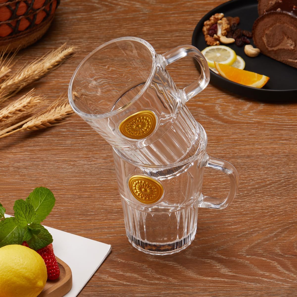 Vintage Glass Coffee Mugs Set of 2, 15oz Embossed Glass Coffee Cups with Bamboo Lids and Spoons, Handmade Clear Tea Cups with Handle and Gift Box - for Cappuccino, Latte, Milk - Image 7