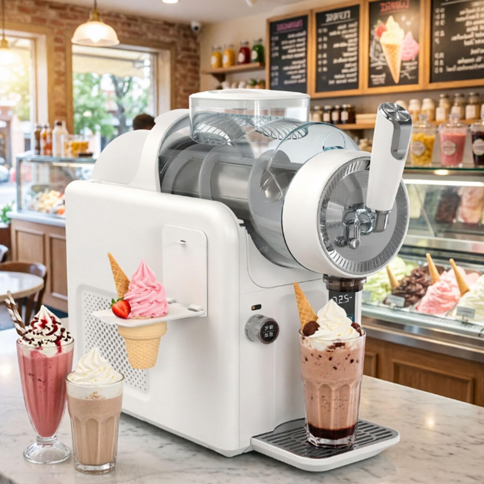 Machine À Granita 2000 ML, 5 en 1, pour Jus Et Poudre À Granita, Machine À Glace À L'italienne avec Nettoyage Automatique À 360°, Refroidissement 40% Plus Rapide White