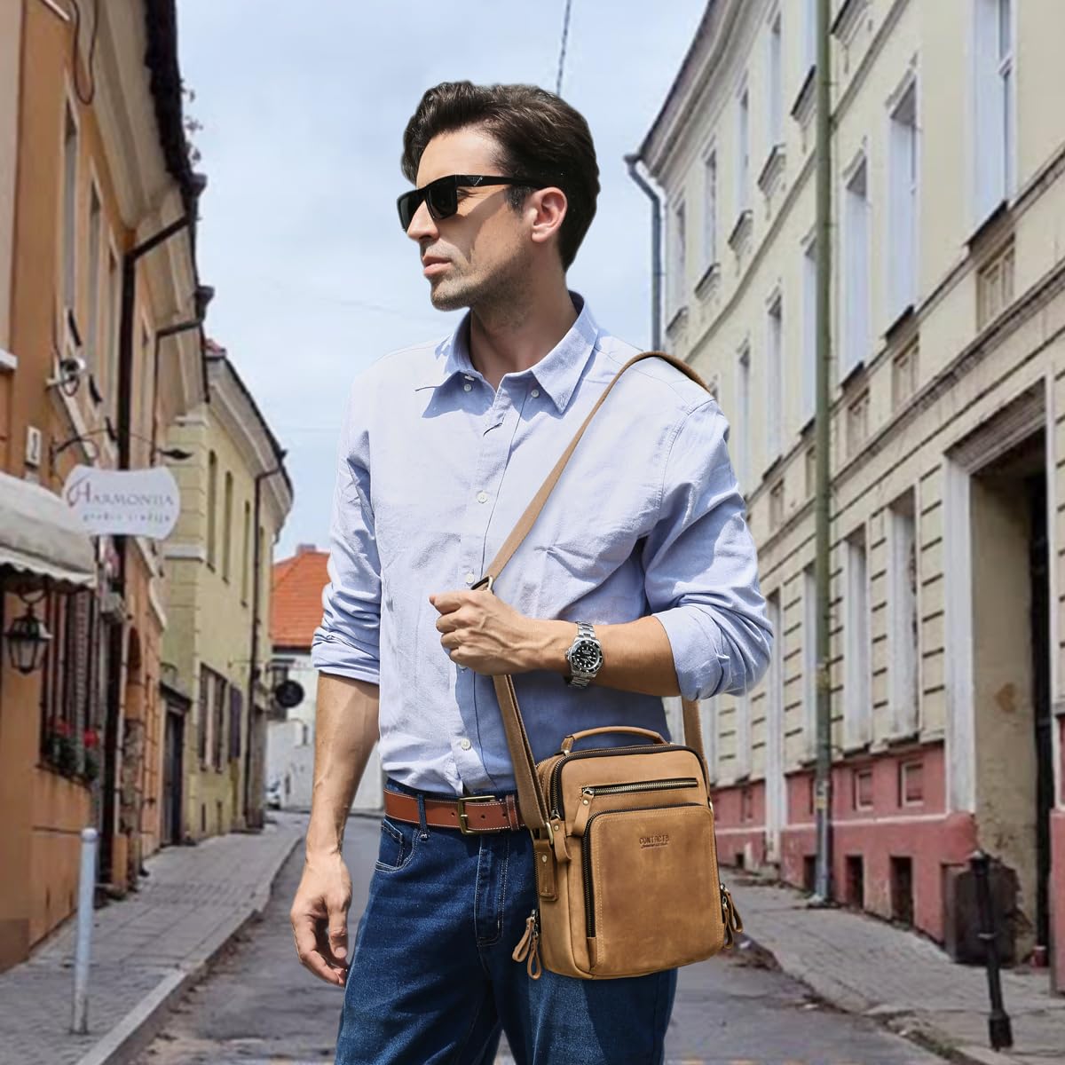 Contacts prawdziwa skóra męska iPad mini messenger crossbody torba tote teczka