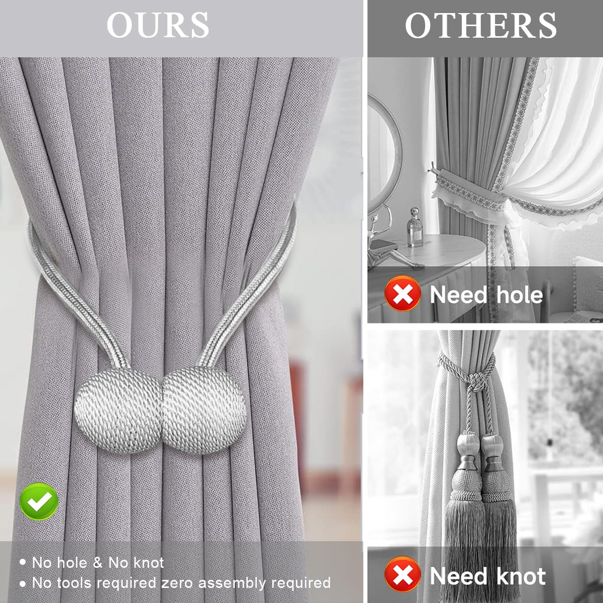 HASTHIP Curtain Tieback Clips 4 Pcs Rope Holdbacks Grey Home Decor — Amazon image 8