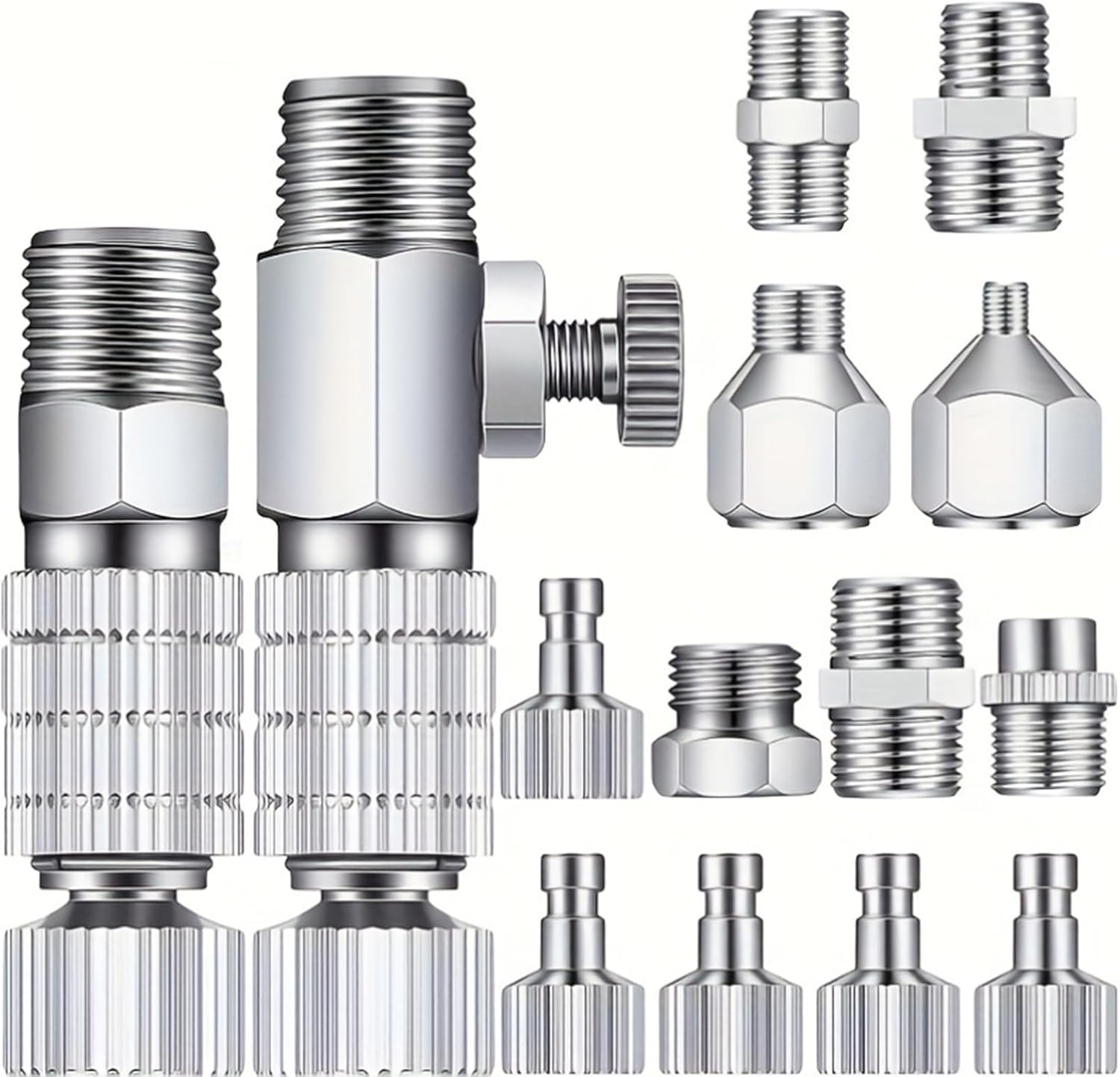 16 Pcs Airbrush Adapter Set, 1/8 and 1/4 Inch Male/Female Connectors, Quick Disconnect