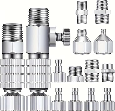16 Pcs Airbrush Adapter Set, 1/8 and 1/4 Inch Male/Female Connectors, Quick Disconnect