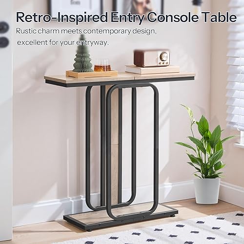 Miniatura 6 de HOOBRO Mesa consola estrecha, mesa de entrada pequeña de 29.5 pulgadas, mesa de sofá moderna de 2 niveles detrás del sofá, para sala de estar,