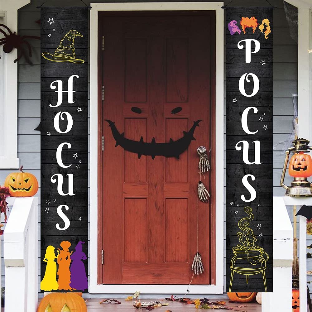 Photo 1 of Halloween Front Porch Decor - HOCUS POCUS Porch Sign Hanging Decorations Banner Outside Black-2   2 packs