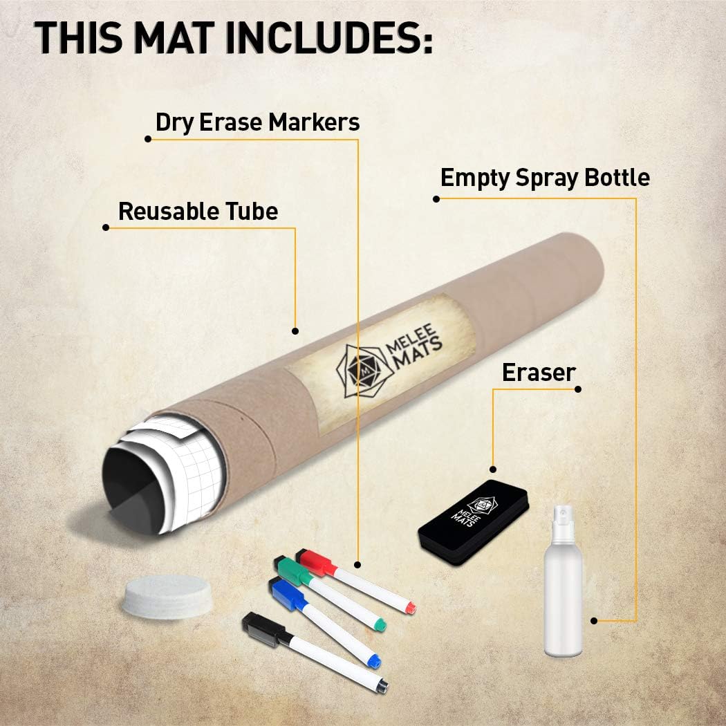 Battle Grid Game Mat - Ultra Durable Polymer Material - Role-Playing Grid Map - Reusable Tabletop Squares - Dungeons RPG Dragons Dry Erase Vinyl - Perfect Set for Starters and Masters - 24 x 36