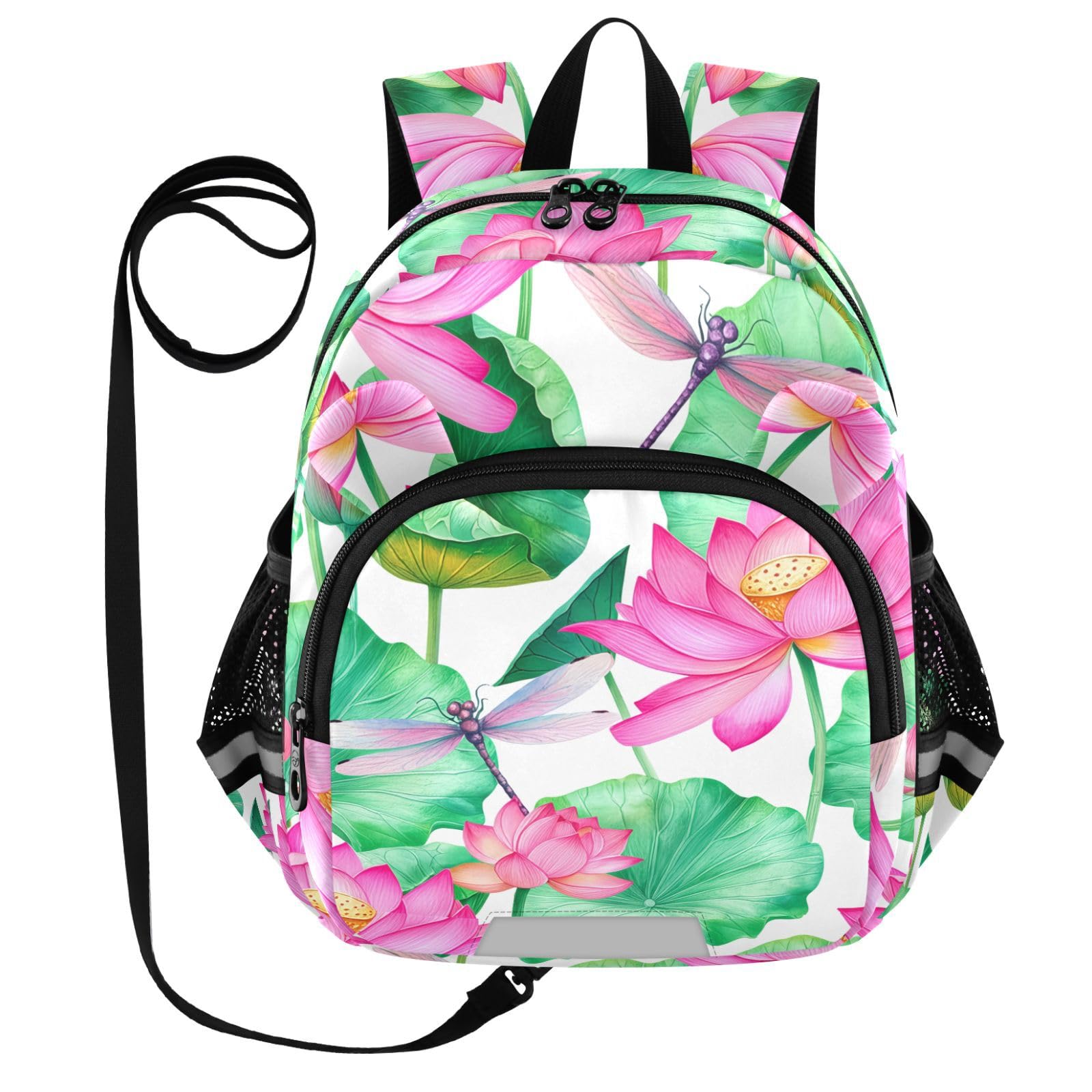 Dragonfly Floral White Toddler Harness Backpack for Boys Girls 3-6 Years Kids Backpack with Anti Lost Safety Leash Child Leash Backpack for Preschool Travel Walking