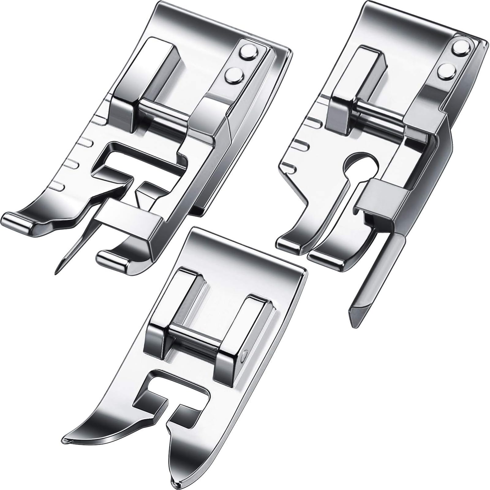 Holooveranillo Silver 3 Pcs Sewing Machine Feet,Rolled Hem Presser Foot Set,Narrow Hem Foot,Not Easy To Rust And Damaged Sewing Machine Accessories,For Most Domestic Household Low Shank Snap-On Machines