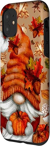 Miniatura 2 de Funda para iPhone 11 con diseño de calabaza de gnomo marrón con diseño de hojas de otoño