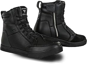 SHIMA Blake Men's Motorcycle Stiffener - Reinforced Leather Motorcycle Shoes with Side Zip, Ankle Support, Non-Slip Sole, Gear Stick (Black, 47)
