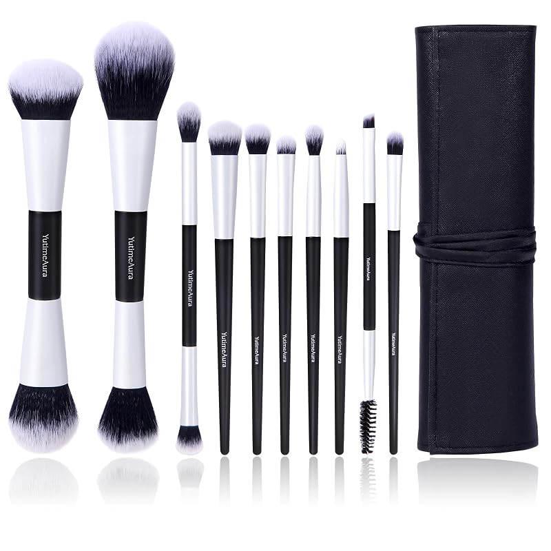 Kit de Pincéis de Maquiagem YutimeAura com 10 Unidades, Dupla Face