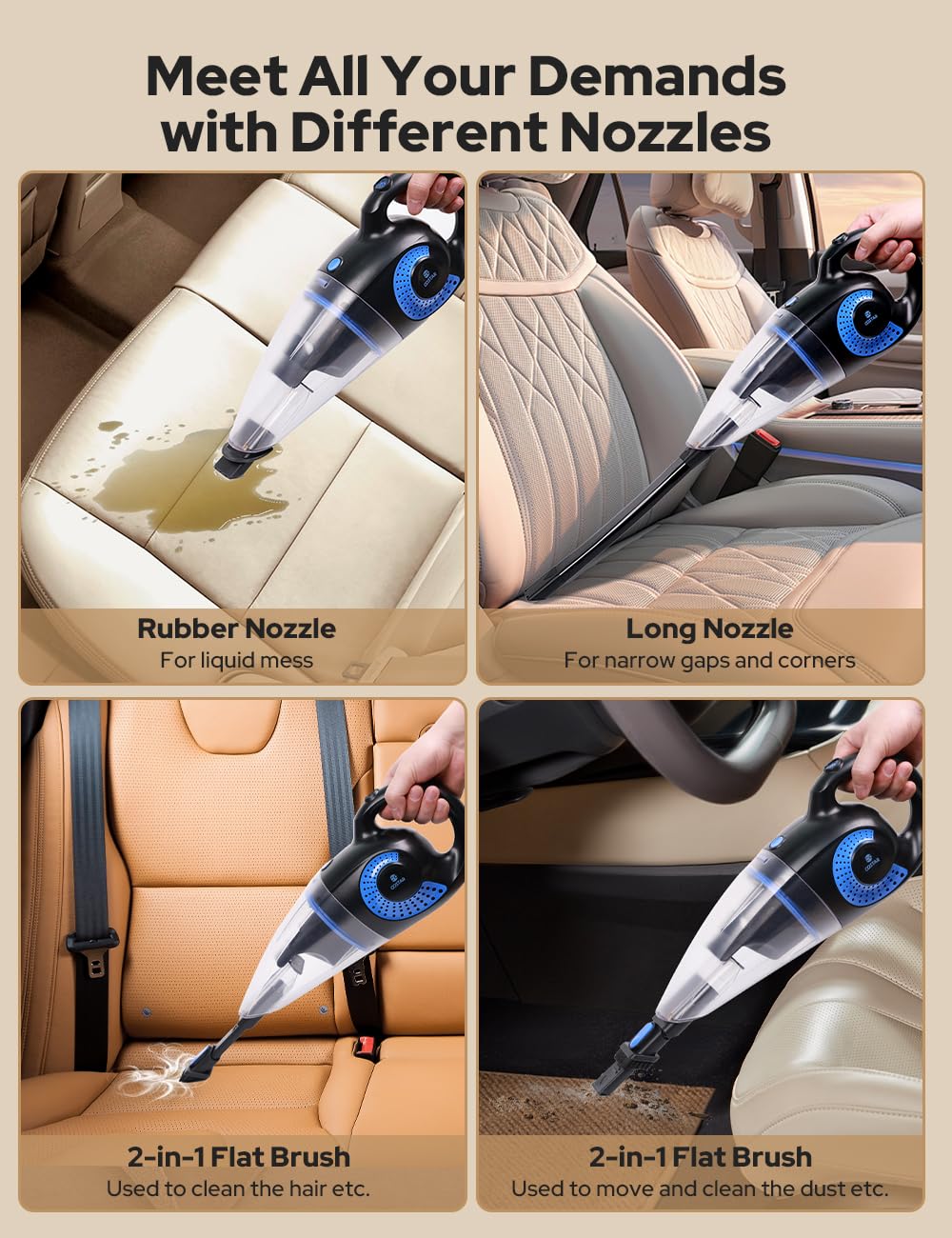 CostarMatter Car Vacuum Cleaner 2 in 1 for Car and Home Car Vacuum Cleaner Cordless, Wet and Dry, Dual Mode, 7000pa Powerful Suction, Window Vacuum, USB Rechargeable, with Accessories 2