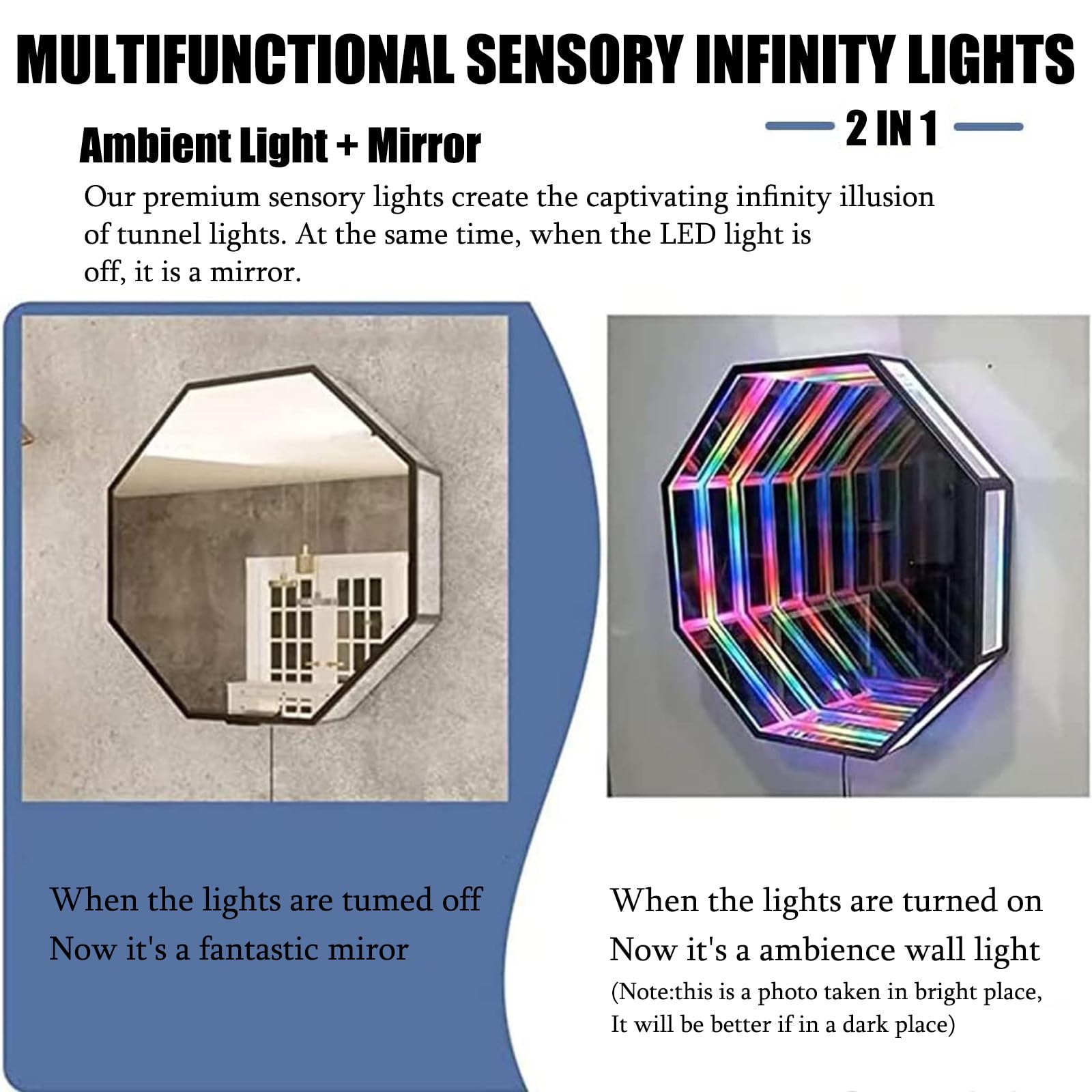 Luz De Noche De TúNel Rgb, LáMpara De TúNel Con Espejo Infinito, Luces Colgantes De Pared Con Sensores Remotos, Luz De TúNel Multicolor Para Sala De Juegos,hexagon-30cm