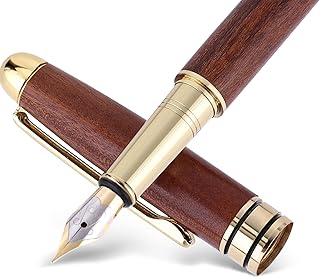 Cobee Vintage Wooden Fountain Pens, 0.7mm Handcrafted Fountain Pen Wood Luxury Pen Fine Point Business Pen Smooth Writing for Journaling Calligraphy Gift Supplies (Brown)