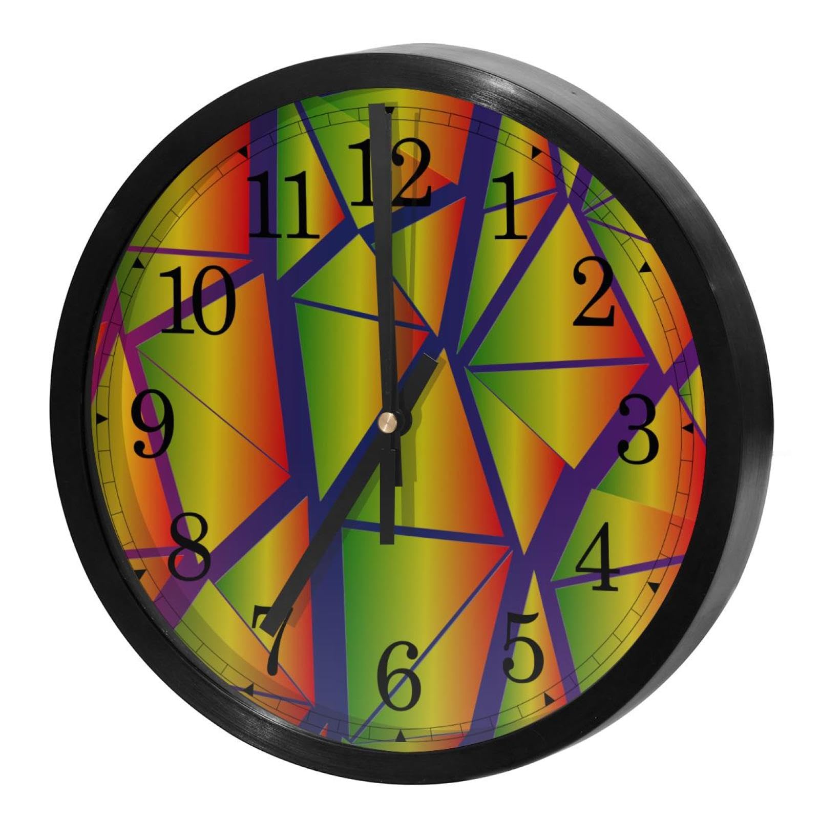 Horloge murale silencieuse à quartz ronde à motif mosaïque géométrique pour bureau et cuisine