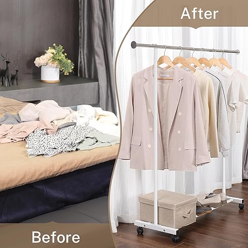 Miniatura 47 de Perchero de ropa resistente de 55.51 pulgadas con ruedas y estante inferior, perchero con ruedas y estante inferior, percheros de ropa de capacidad