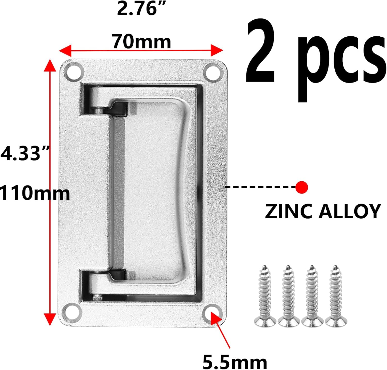 Semetall Spring Loaded Lifting Ring Pull Handle Silver Stainless Steel Flush Ring Pull Boat Ring Hatch Pull Flush Lift with Mounting Screws(110mmx70mm),Pack of 2