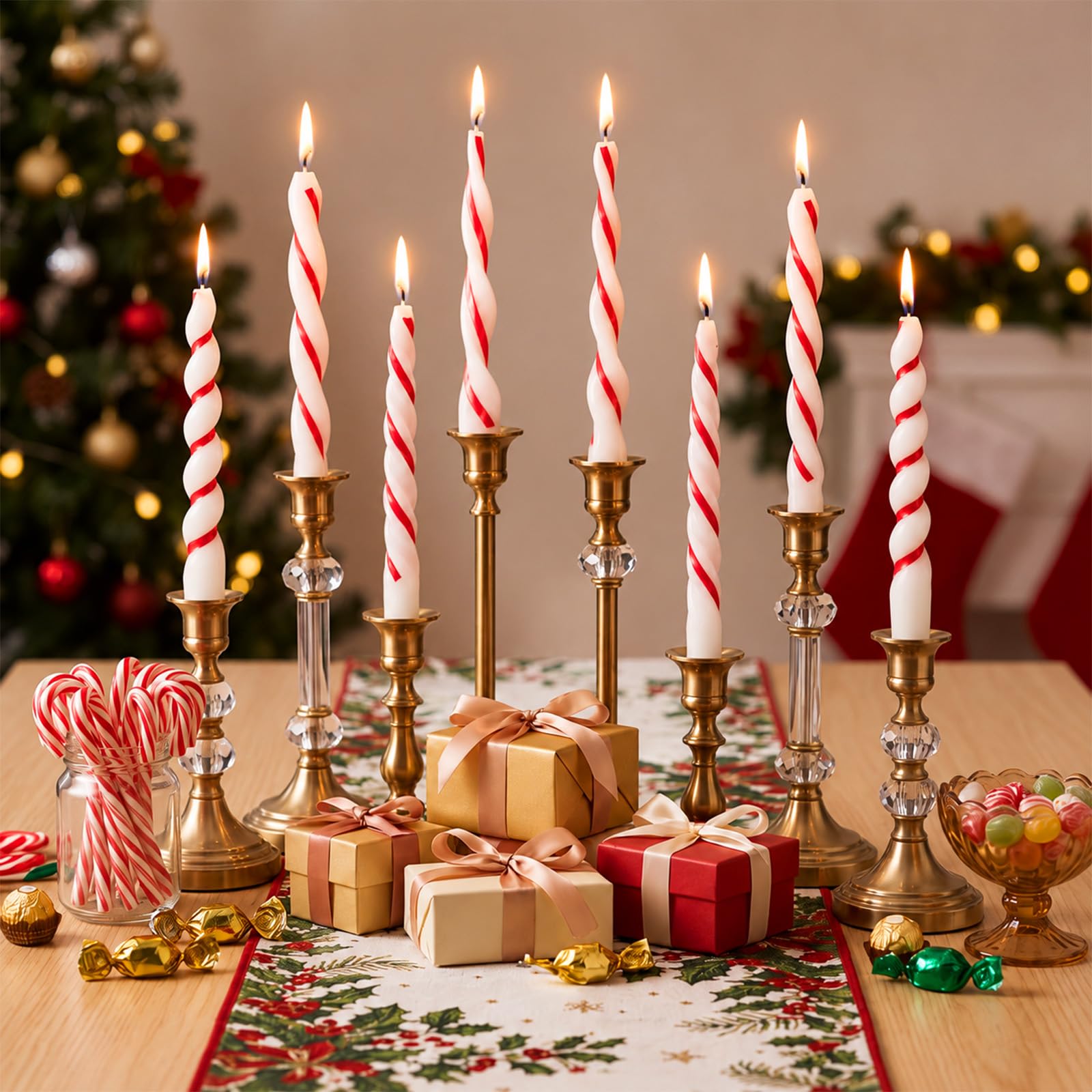 Conelist 8 velas de Navidad con forma de espiral, velas cónicas decorativas de Navidad, velas perfumadas de cera para Nochebuena, vacaciones, invierno, decoración de mesa para el hogar, regalo