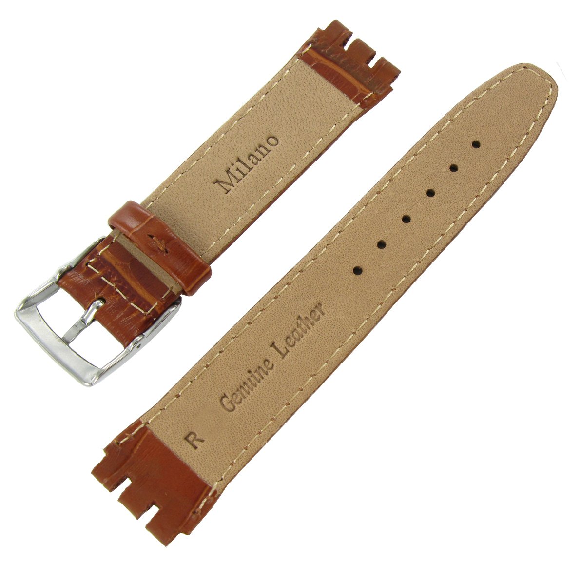 17mm Genuine Leather Alligator Grain Padded Tan Brown Watch Band Fits Swatch