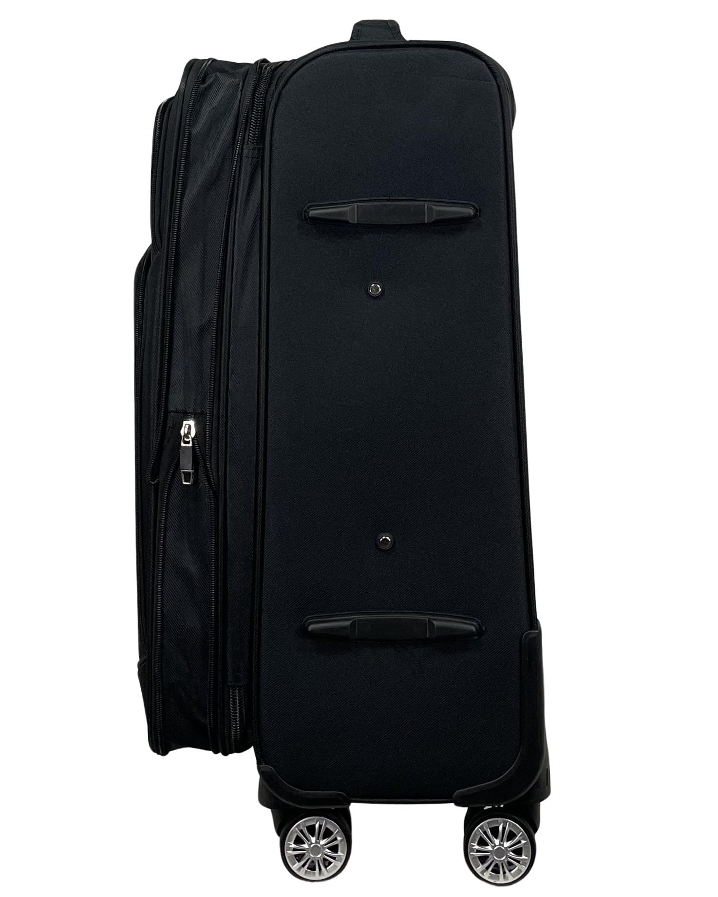 Valise à main en tissu, mallette de voyage, chariot extensible à roues jumelles (M/L/XL/XXL ou lot de 4) bagages souples, Noir , Mittlerer Koffer (65cm)