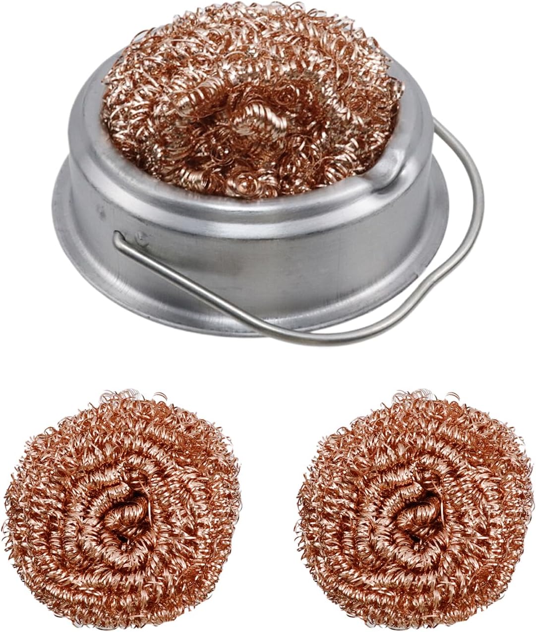 Welding Soldering Iron Tip Cleaner and Cleaning Copper Wire Ball Kit, Solder Tip with Cleaning Brass wire Sponge, 4 PCS Solder Tip Cleaning Wire and 1 PC Portable Holder, No Water is Needed
