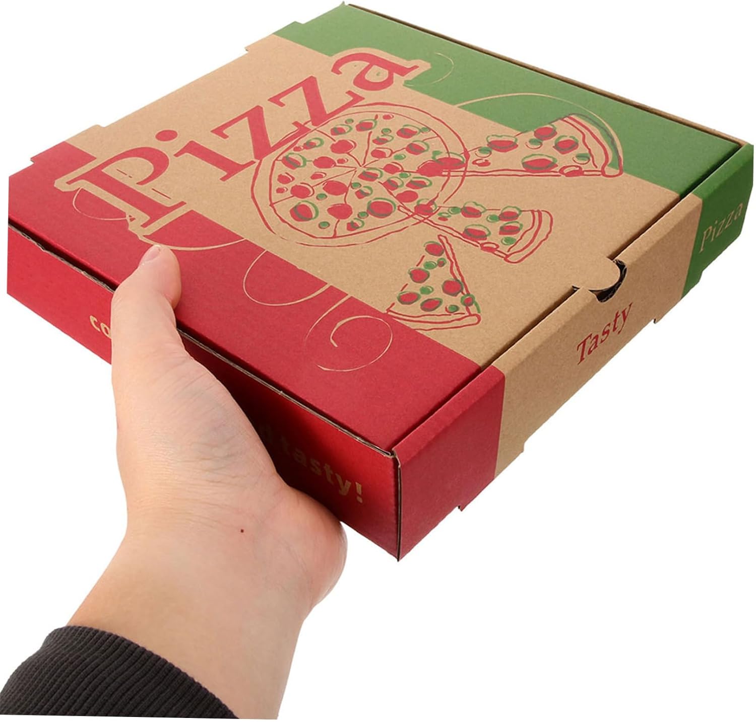 10pcs 7-inch Takeout Pizza Boxes Thick Paperboard Foldable Pizza Storage Containers for Food Service and Party Use Portable Kraft Packing Boxes 18.5x18.5x4cm