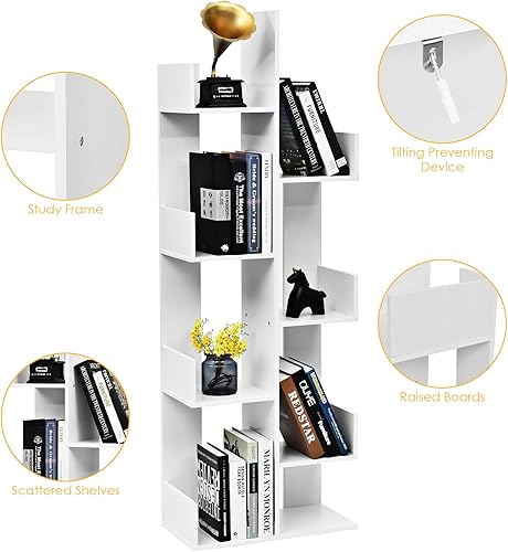Miniatura 9 de Tangkula Estantería de 8 estantes, estantería de árbol con 8 estantes para libros, divisores de habitación independientes, 57 x 20 x 10 pulgadas,