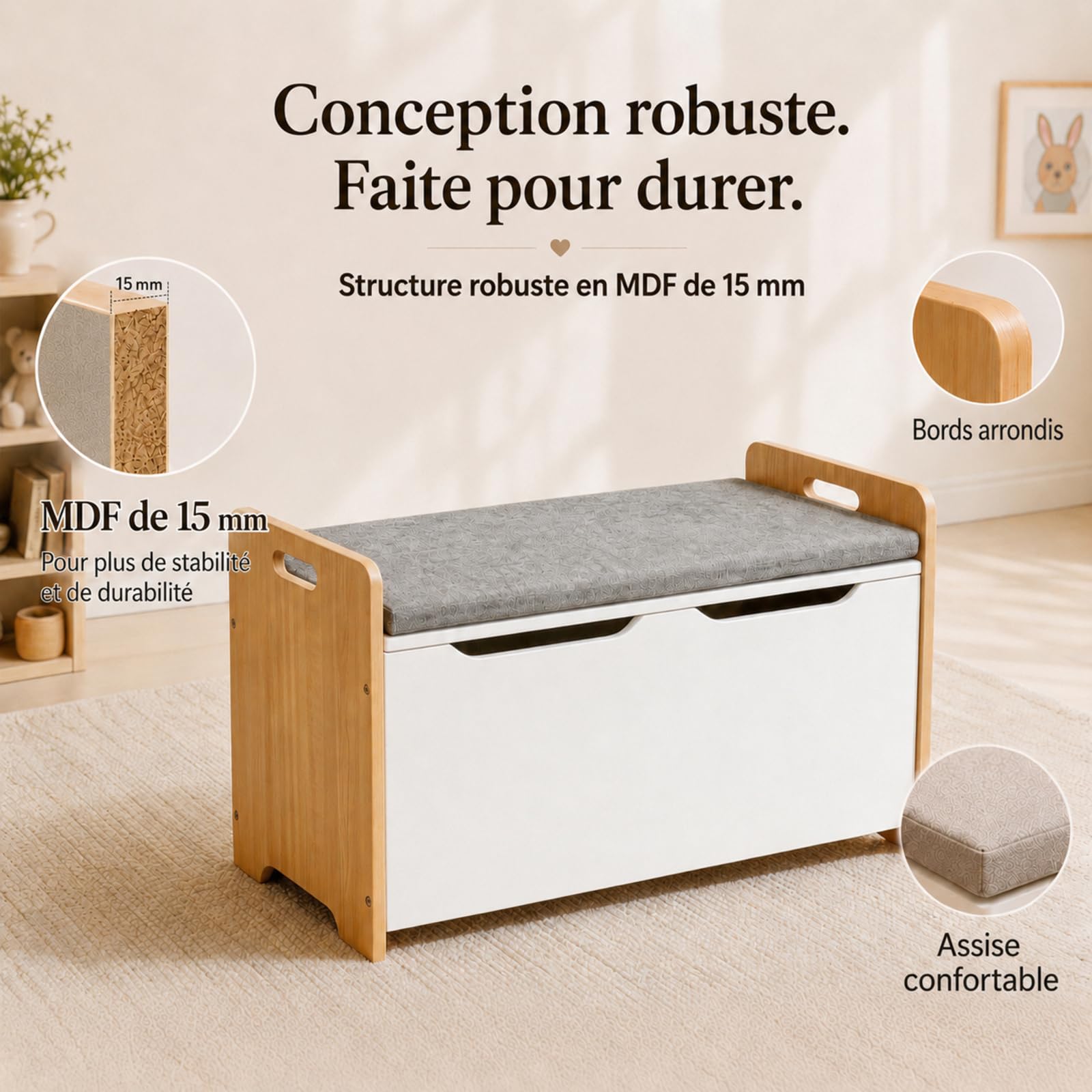 ALVIX Coffre à jouets pour enfant avec espace de rangement