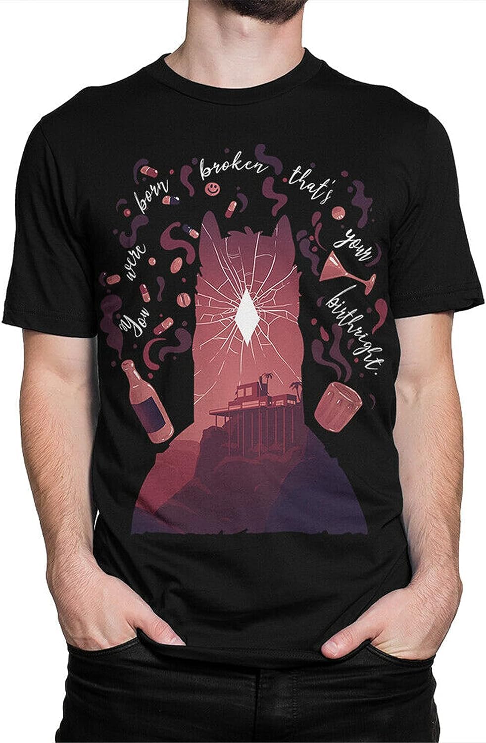 Yi Jan Men's Colour28 Bojack Horseman Graphic T-Shirt Cotton Tee Black S