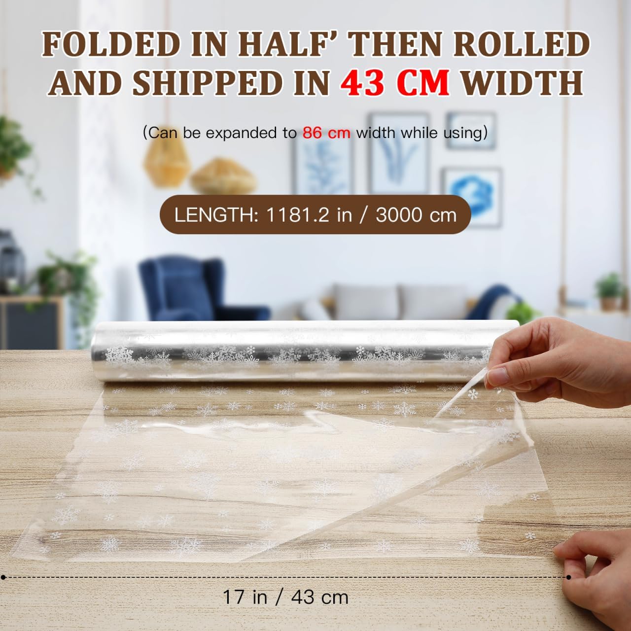Christmas Cellophane Wrap Roll| 3 Mil Thickness Snowflake Wrap Cellophane Cello Rolls for Christmas Baskets Flowers Wrapping (3000x86cm)
