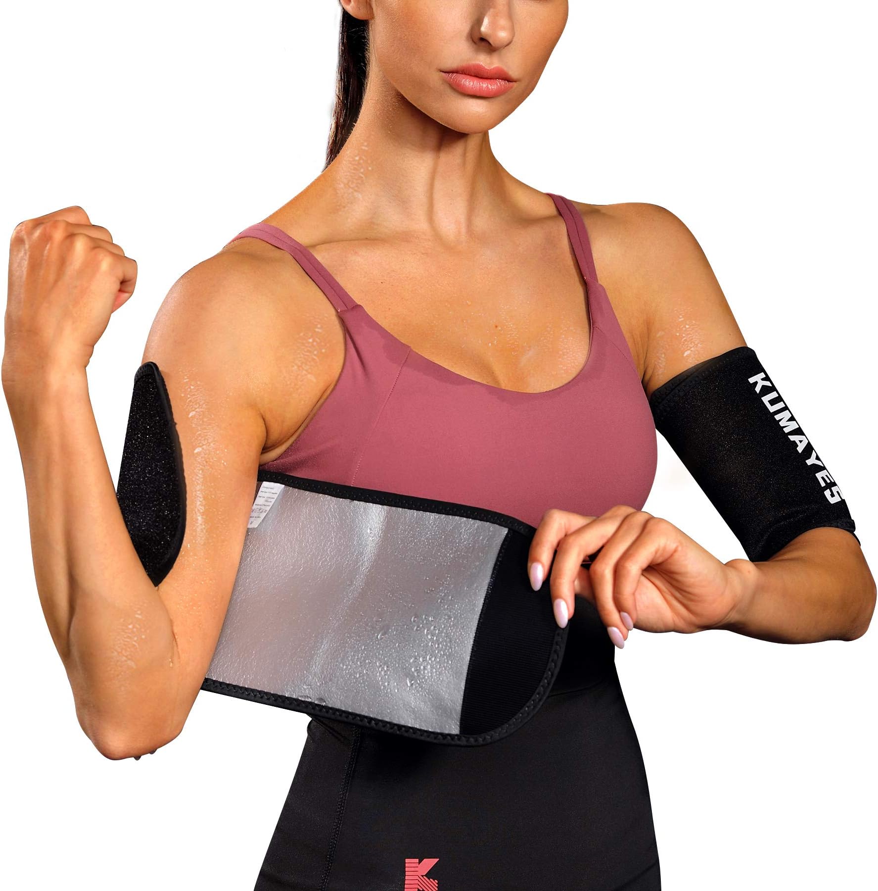 KUMAYES Sauna Arm Trimmer Bands for Women& Men Weight Sweat Arm Slimmer Wraps (Black)
