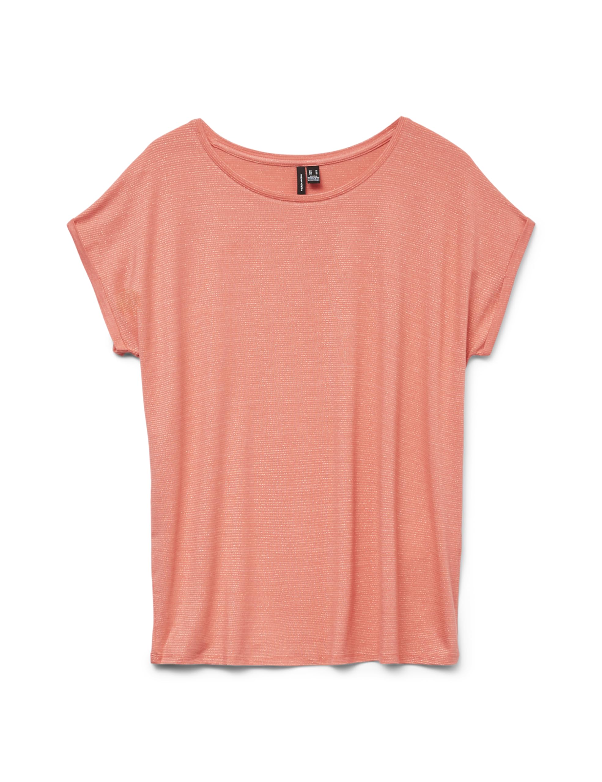 VERO MODA Damen Glänzendes T-Shirt Rundhals Kurzarm Basic Alltagslook T-Shirt
