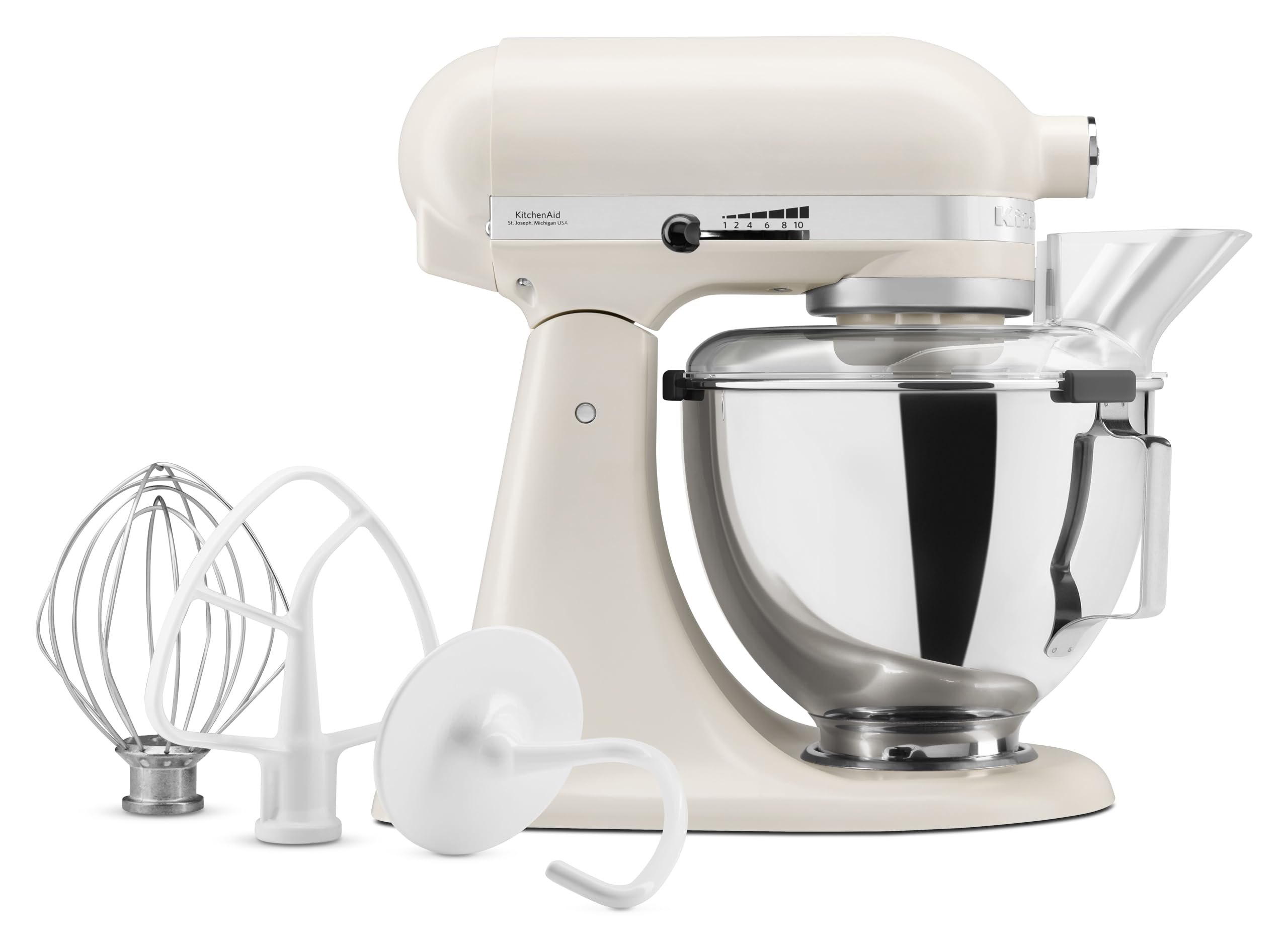 KitchenAid Classic robot kuchenny 4,3 l z obrotową głowicą, 10 stopni z łagodnym rozruchem, mieszadło płaskie, hak do zagniatania i trzepaczka, mieszadło planetarne, 59 punktów styku miski, kolor