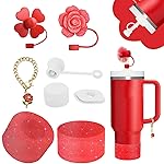 Stanley Cup Accessories Set,Including 2 Pcs 0.4in Straw Cover, 1 Silicone Spill-Proof Stopper Set of 3, 1 Cute Rose Handle Charm, 1 Silicone Boot Fits Stanley 40&30 Oz Tumbler (Chili)