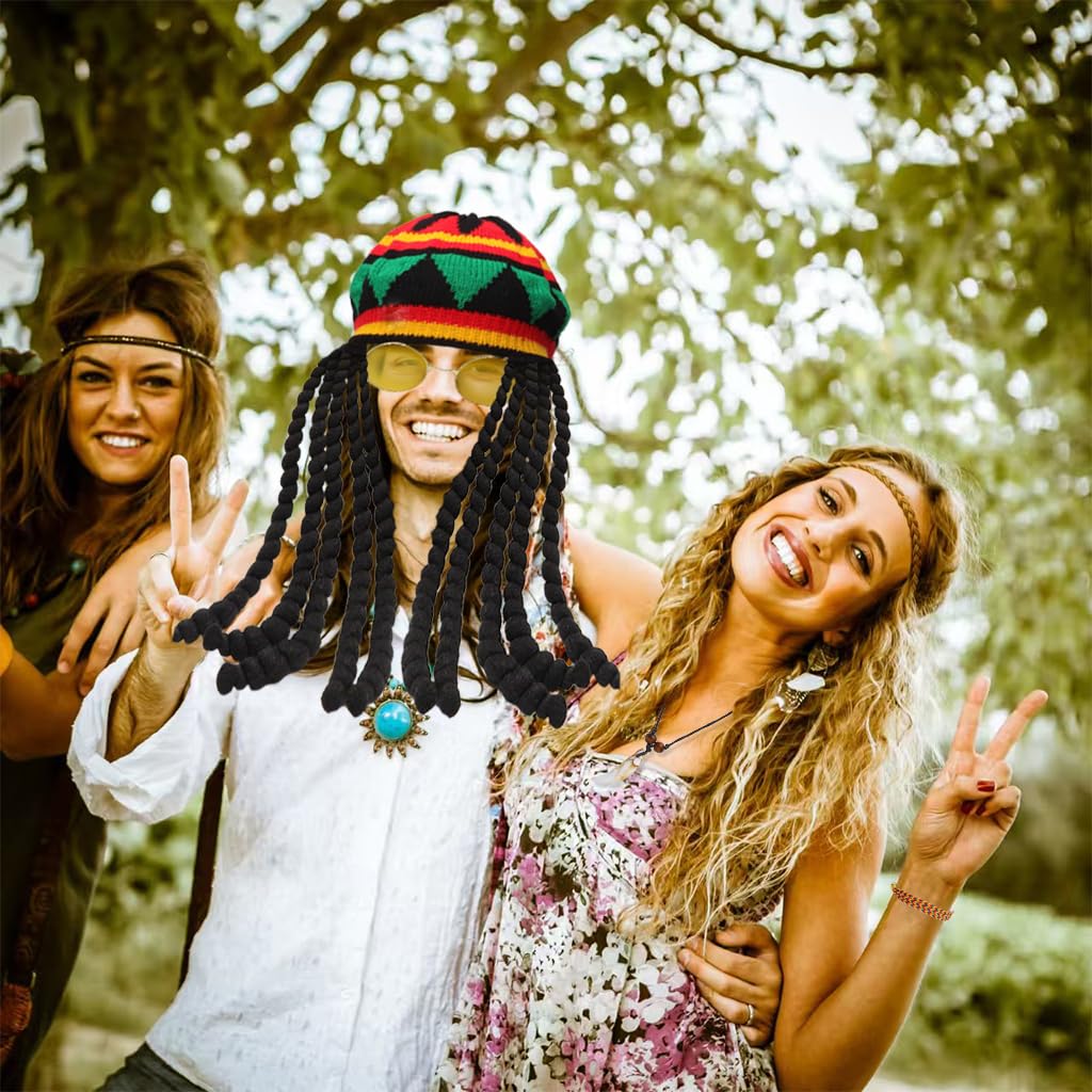 4 sztuki czapek Rasta Dreadlocks, peruka Rasta, styl jamajski, zabawne czapki z dredami, peruka, czapka z włosami, zabawny kostium, maskarada, akcesoria kostiumowe do cosplay