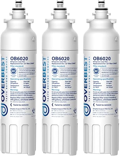 Overbest Filtro de agua para refrigerador ADQ73613401, repuesto para LG® LT800P®, ADQ73613402, ADQ73613408, ADQ75795104, Kenmore 9490, 46-9490,