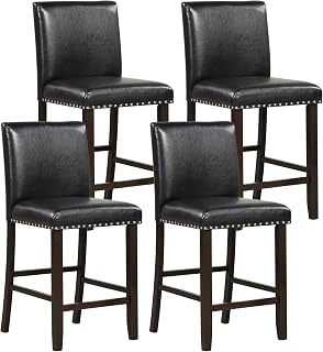 COSTWAY Bar Stools Set of 4, 25.5” PVC Leather Armless Counter Height Chair with Back, Kitchen Island Breakfast Chair for Dining Room, Party Room & Restaurant (4, Black)