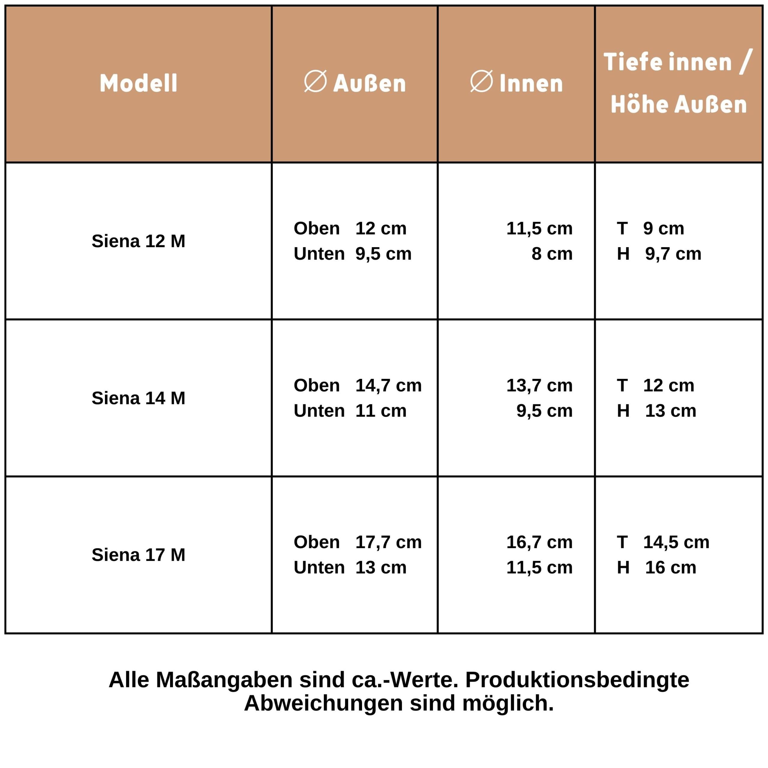 Leni Siena Terrakotta Keramik Übertopf 10 Stück Blumentopf rund Terracotta-Farben matt Pflanztopf ohne Loch für Zimmerpflanzen Hydrokultur Erde - Größe 12 M