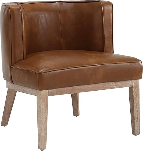 Miniatura 6 de Silla Accent Barrel, silla decorativa de piel sintética tapizada moderna para sofá individual con patas de madera, cómoda silla de club para