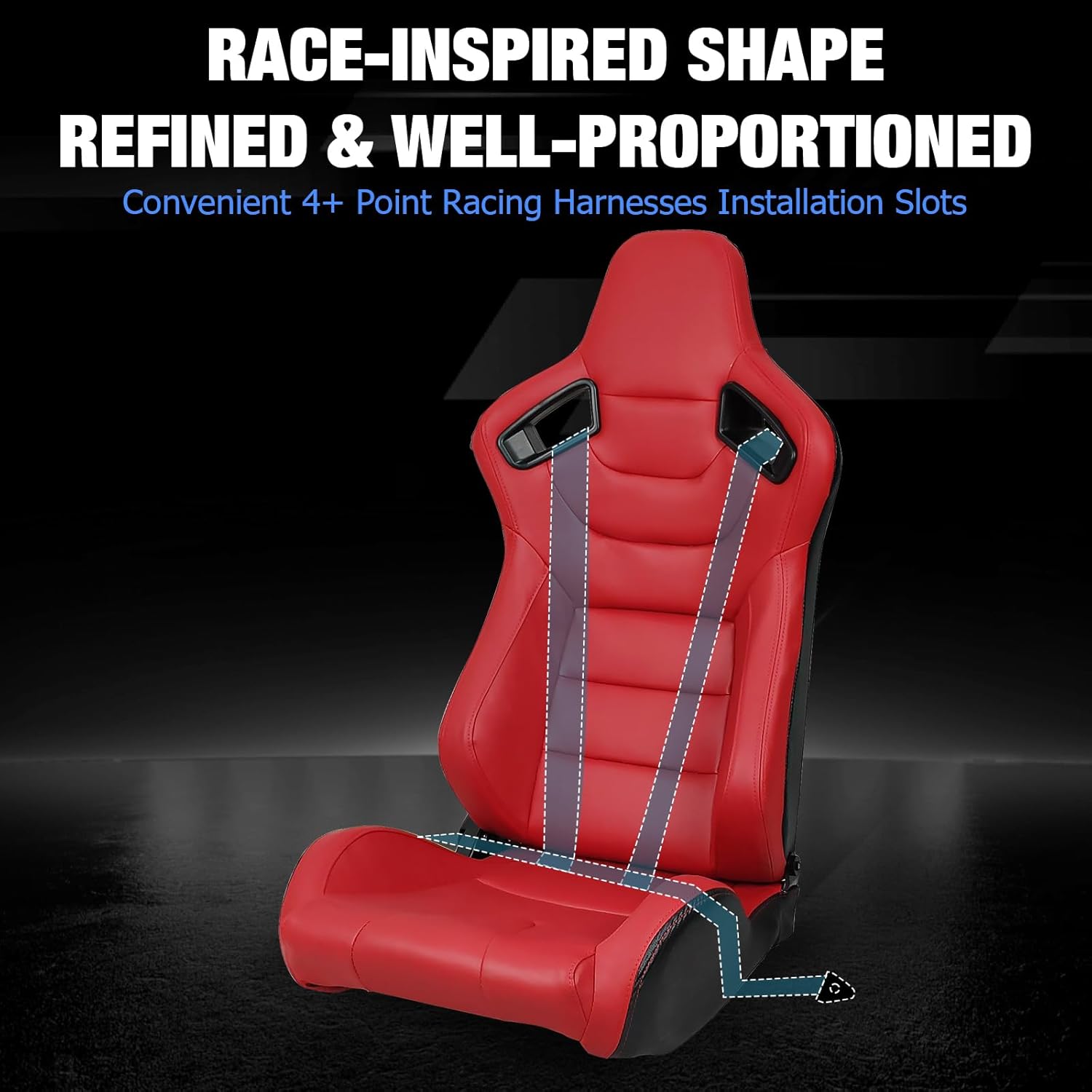 FREEMOTOR802 Racing Seats with Dual Lock Sliders, Universal For Most Cars Vehicles First Row, 1 Pair Reclinable Sport Bucket Seats, PU Carbon Fiber Look Leatherette, Red
