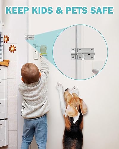 Miniatura 7 de Pestillos de bloqueo de puerta, paquete de 2 cerraduras de acero inoxidable grueso y resistente, cerradura de perno deslizante con acabado cepillado