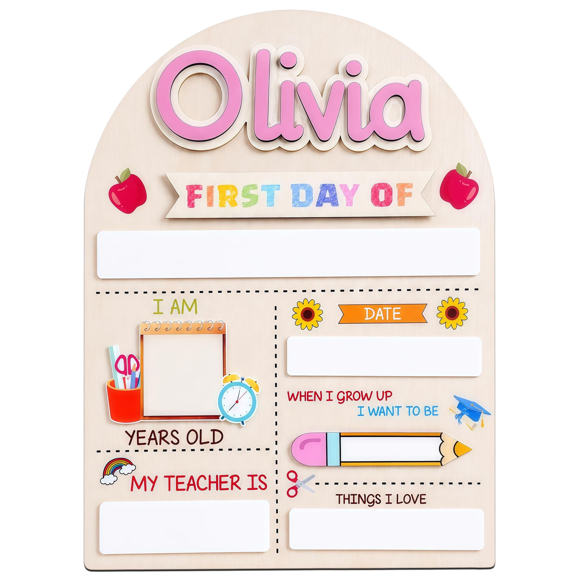 Personalised First Day of School Board with Name, Last Day of School Board, Reusable Back to School Chalkboard 1st for Kindergarten Preschool, Wooden Milestone Keepsake Gifts