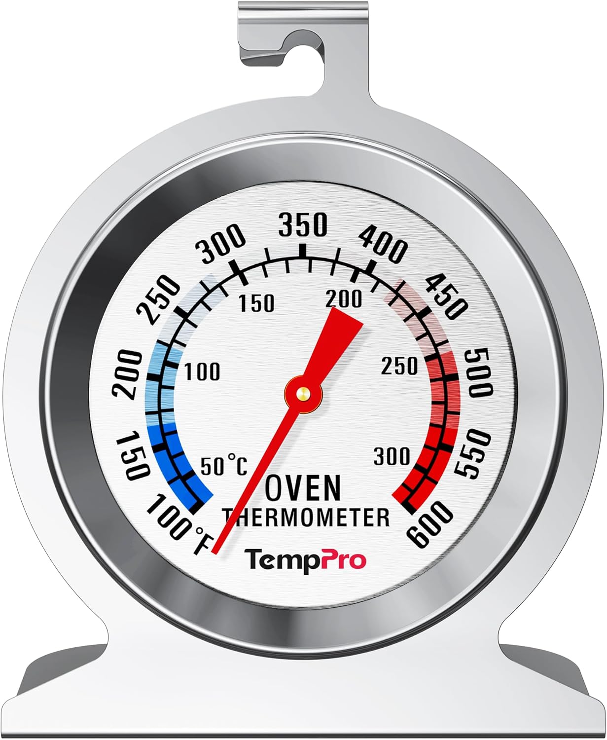 TempPro Oven Thermometer Stainless Steel 100-600°F Accurate Analog Gauge for Gas Electric Smoker Ovens