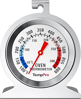 TempPro Oven Thermometer Stainless Steel 100-600°F Accurate Analog Gauge for Gas Electric Smoker Ovens